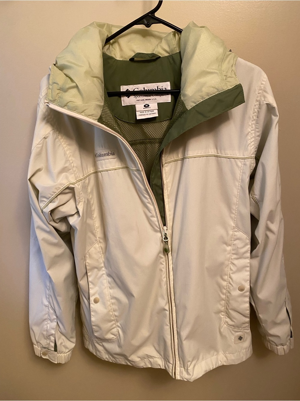 Columbia Women's Cream and Olive Green Windbreaker Jacket